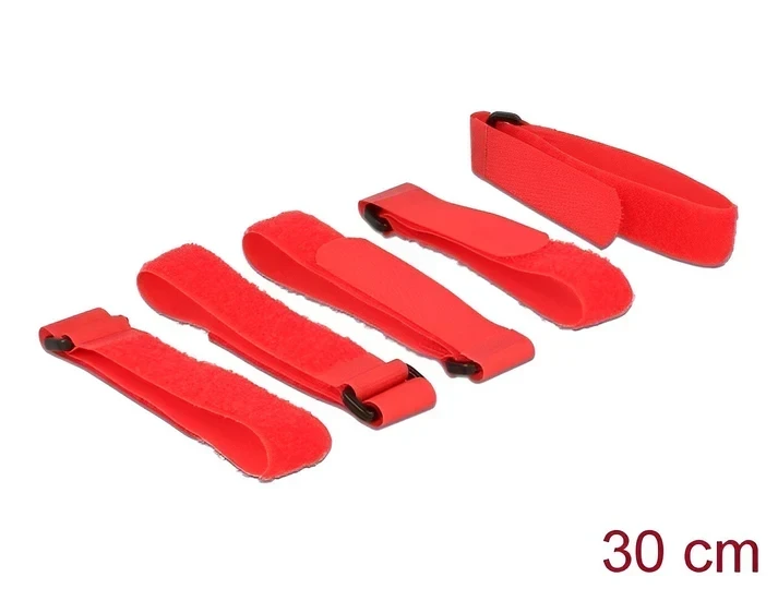 רצועות סקוטש דו צדדי עם לולאה אורך 300 מ"מ סט 5 יח' צבע אדום DELOCK | 18705
