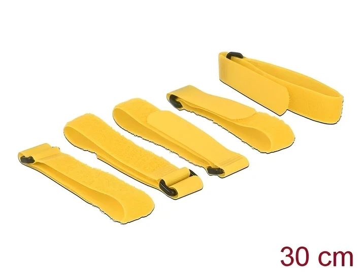 רצועות סקוטש דו צדדי עם לולאה אורך 300 מ"מ סט 5 יח' צבע בצהוב DELOCK | 18708