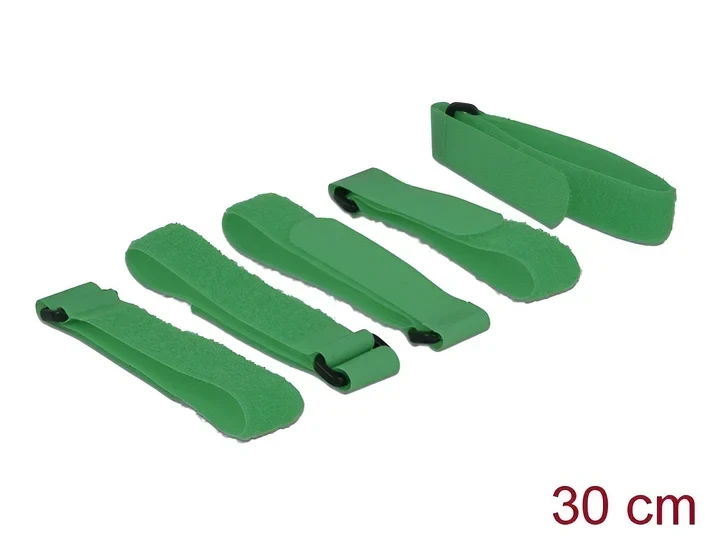 רצועות סקוטש דו צדדי עם לולאה אורך 300 מ"מ סט 5 יח' צבע ירוק DELOCK | 18706