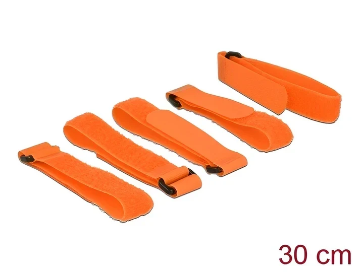 רצועות סקוטש דו צדדי עם לולאה אורך 300 מ"מ סט 5 יח' צבע כתום DELOCK | 18707