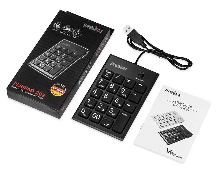 לוח מקשים בצבע שחור Perixx | PERIPAD-202-H | Wired Numeric Scissor Keypad with Hubs