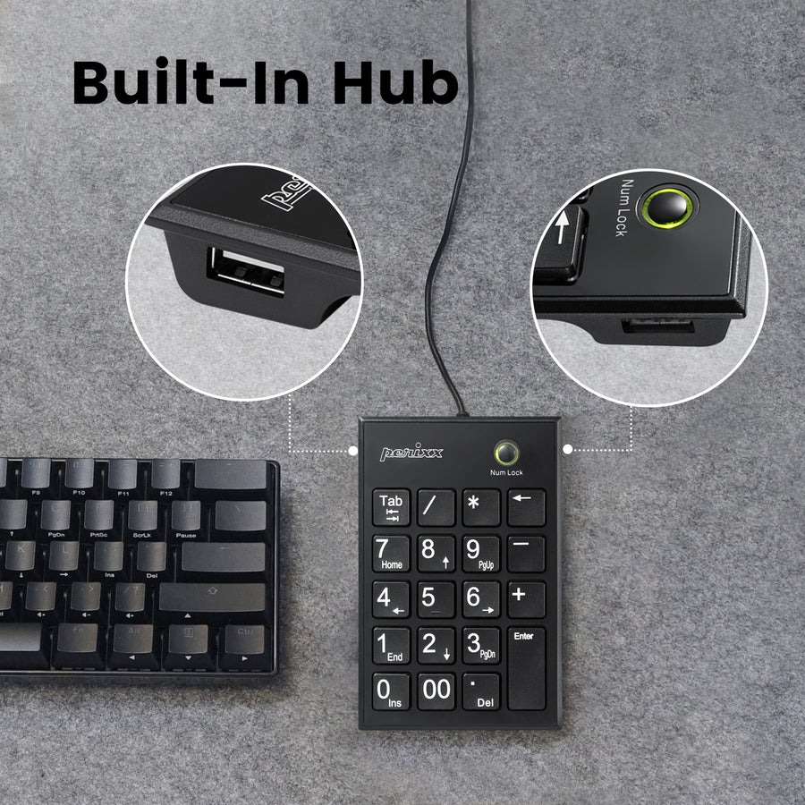 לוח מקשים בצבע שחור Perixx | PERIPAD-202-H | Wired Numeric Scissor Keypad with Hubs