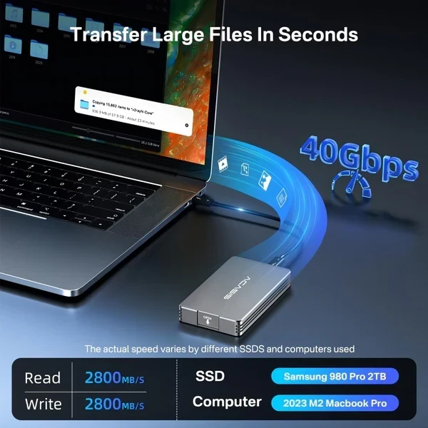 מארז חיצוני Thunderbolt™ 4 40Gbps עבור כונן M.2 PCIe NVMe SSD בצבע אפור ACASIS | TBU401