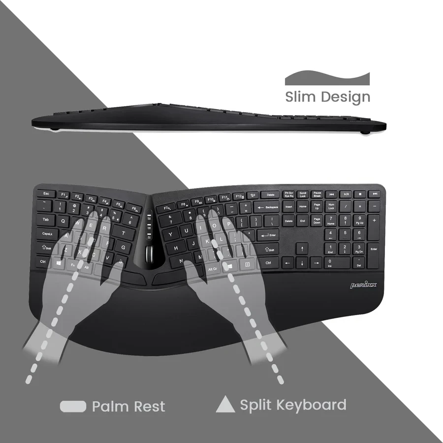 מקלדת אלחוטית ארגונומית בצבע שחור Perixx | PERIDUO-605 | Wireless 2.4GHz Ergonomic Set: Split Full Size Keyboard and Vertical Mouse