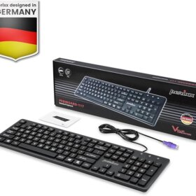 מקלדת חוטית ארגונומית בצבע שחור Perixx | PERIBOARD-117P | Wired PS2 Full Size Keyboard