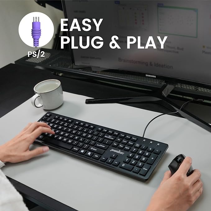 מקלדת חוטית ארגונומית בצבע שחור Perixx | PERIBOARD-117P | Wired PS2 Full Size Keyboard