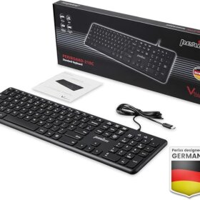 מקלדת חוטית ארגונומית בצבע שחור Perixx | PERIBOARD-210-C | Wired Full-Size USB C Keyboard with Quiet Scissor Keys