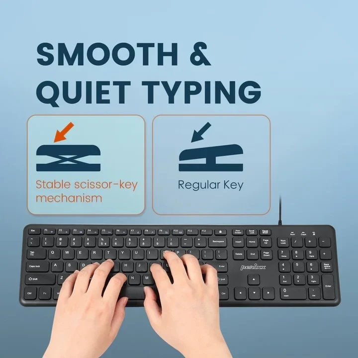 מקלדת חוטית ארגונומית בצבע שחור Perixx | PERIBOARD-210B | Wired Full-Size USB Keyboard with Quiet Keys for Desktop | Laptop | Tablet