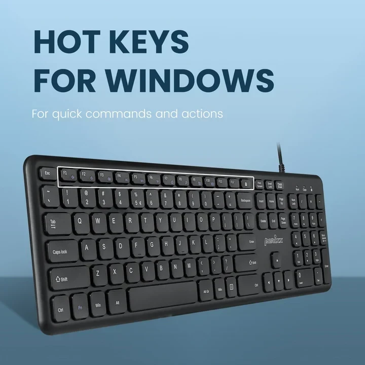מקלדת חוטית ארגונומית בצבע שחור Perixx | PERIBOARD-210B | Wired Full-Size USB Keyboard with Quiet Keys for Desktop | Laptop | Tablet