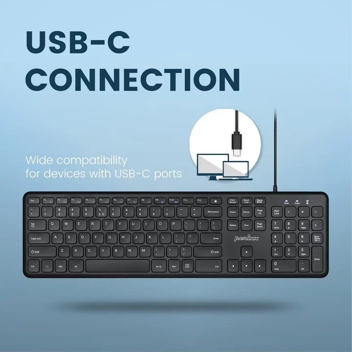 מקלדת חוטית ארגונומית בצבע שחור Perixx | PERIBOARD-210B | Wired Full-Size USB Keyboard with Quiet Keys for Desktop | Laptop | Tablet