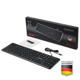 מקלדת חוטית ארגונומית בצבע שחור Perixx | PERIBOARD-210B | Wired Full-Size USB Keyboard with Quiet Keys for Desktop | Laptop | Tablet
