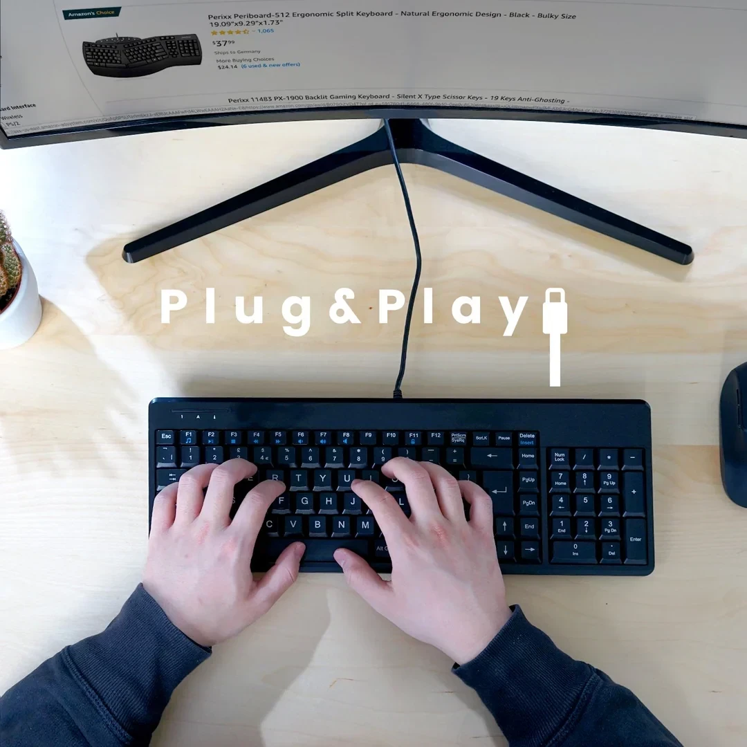 מקלדת חוטית ארגונומית בצבע שחור Perixx | PERIBOARD-220-H | Wired Compact 75% Keyboard with Numpad and Extra USB Ports