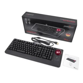 מקלדת חוטית ארגונומית בצבע שחור Perixx | PERIBOARD-322 | Wired Backlit Trackball 75% Compact Keyboard with Extra USB Ports