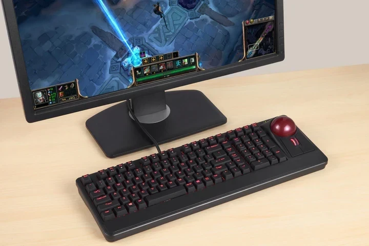 מקלדת חוטית ארגונומית בצבע שחור Perixx | PERIBOARD-322 | Wired Backlit Trackball 75% Compact Keyboard with Extra USB Ports