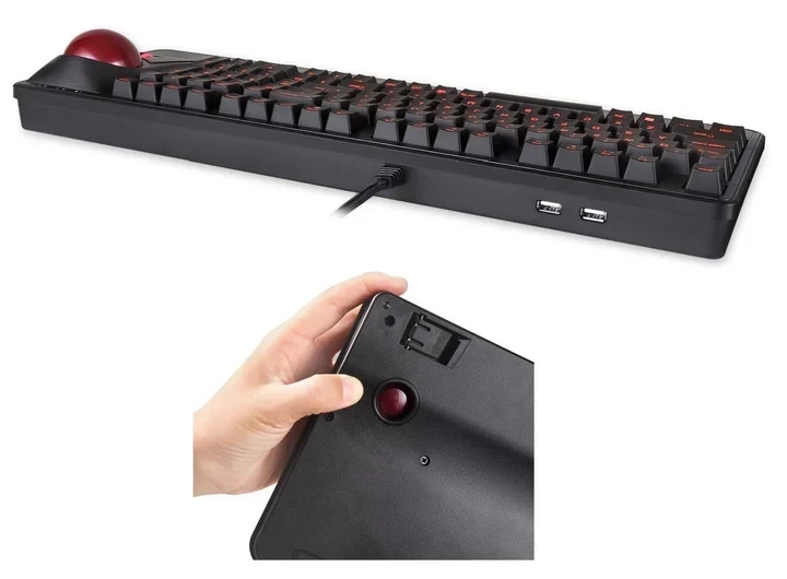 מקלדת חוטית ארגונומית בצבע שחור Perixx | PERIBOARD-322 | Wired Backlit Trackball 75% Compact Keyboard with Extra USB Ports