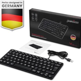 מקלדת חוטית ארגונומית בצבע שחור Perixx | PERIBOARD-332B | Wired Backlit Mini Scissor USB Keyboard