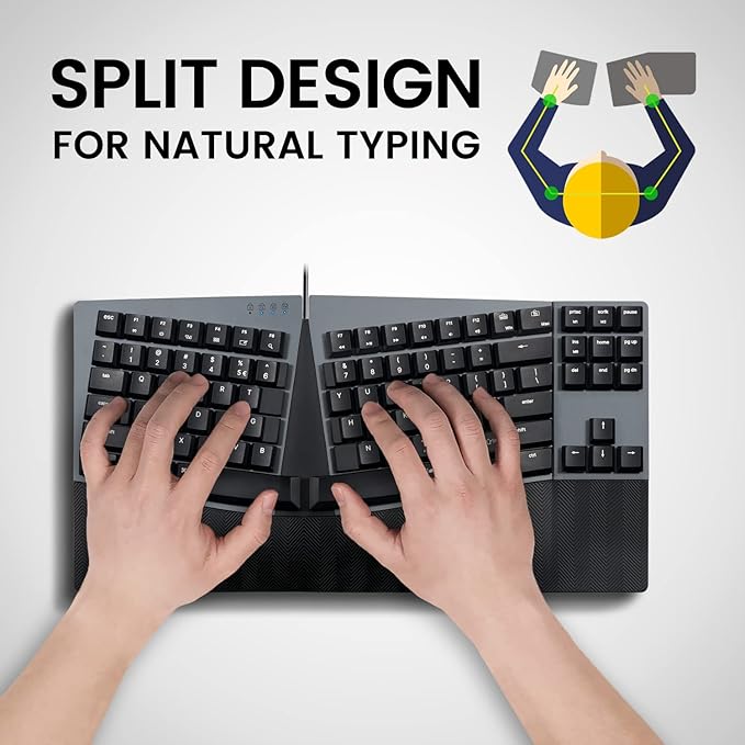 מקלדת חוטית ארגונומית בצבע שחור Perixx | PERIBOARD-335RD | Wired Ergonomic TKL Linear Mechanical US KB