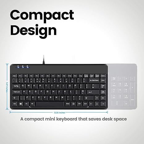 מקלדת חוטית ארגונומית בצבע שחור Perixx | PERIBOARD-409-H | Wired Mini Keyboard