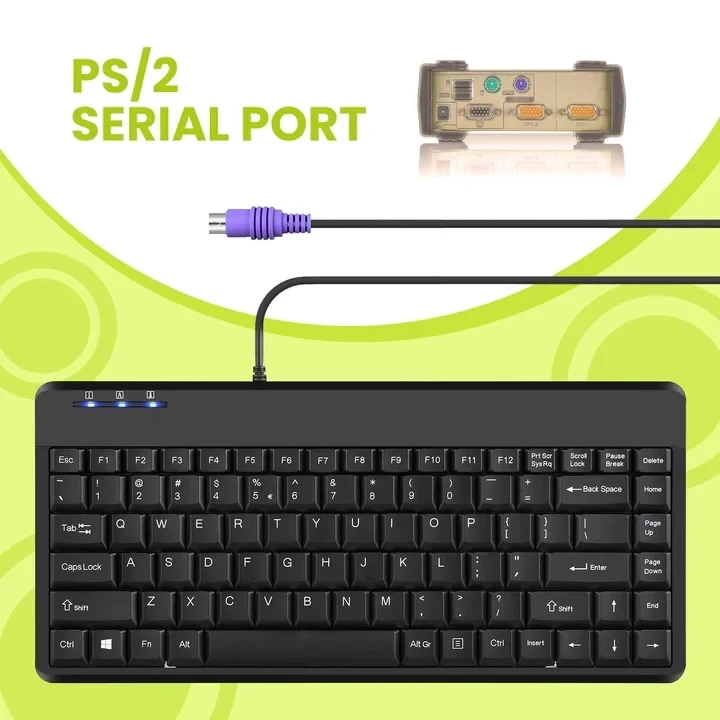 מקלדת חוטית ארגונומית בצבע שחור Perixx | PERIBOARD-409-P | Mini 75% PS/2 Keyboard