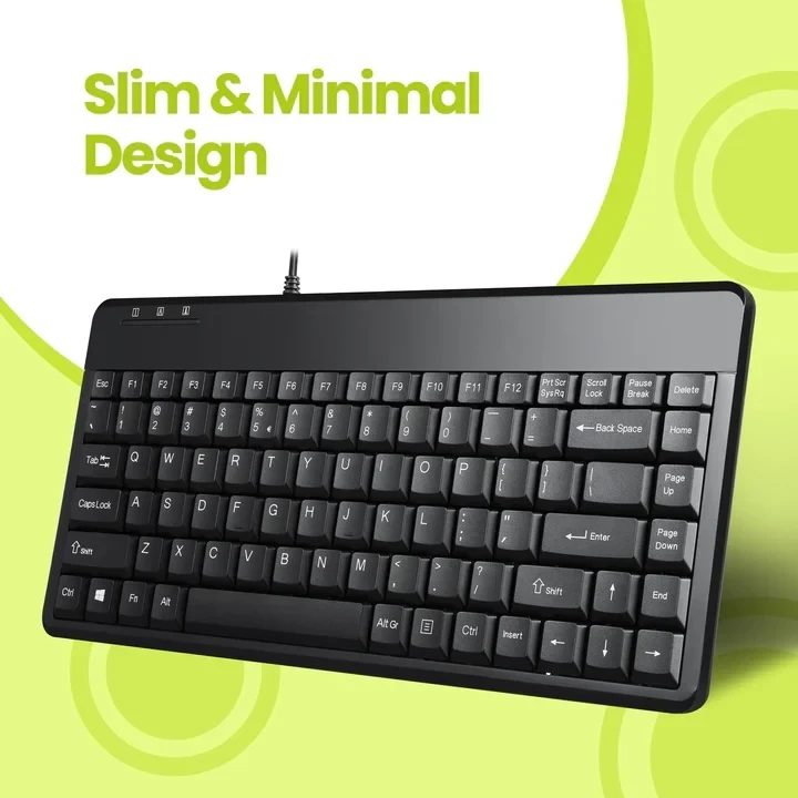 מקלדת חוטית ארגונומית בצבע שחור Perixx | PERIBOARD-409-P | Mini 75% PS/2 Keyboard