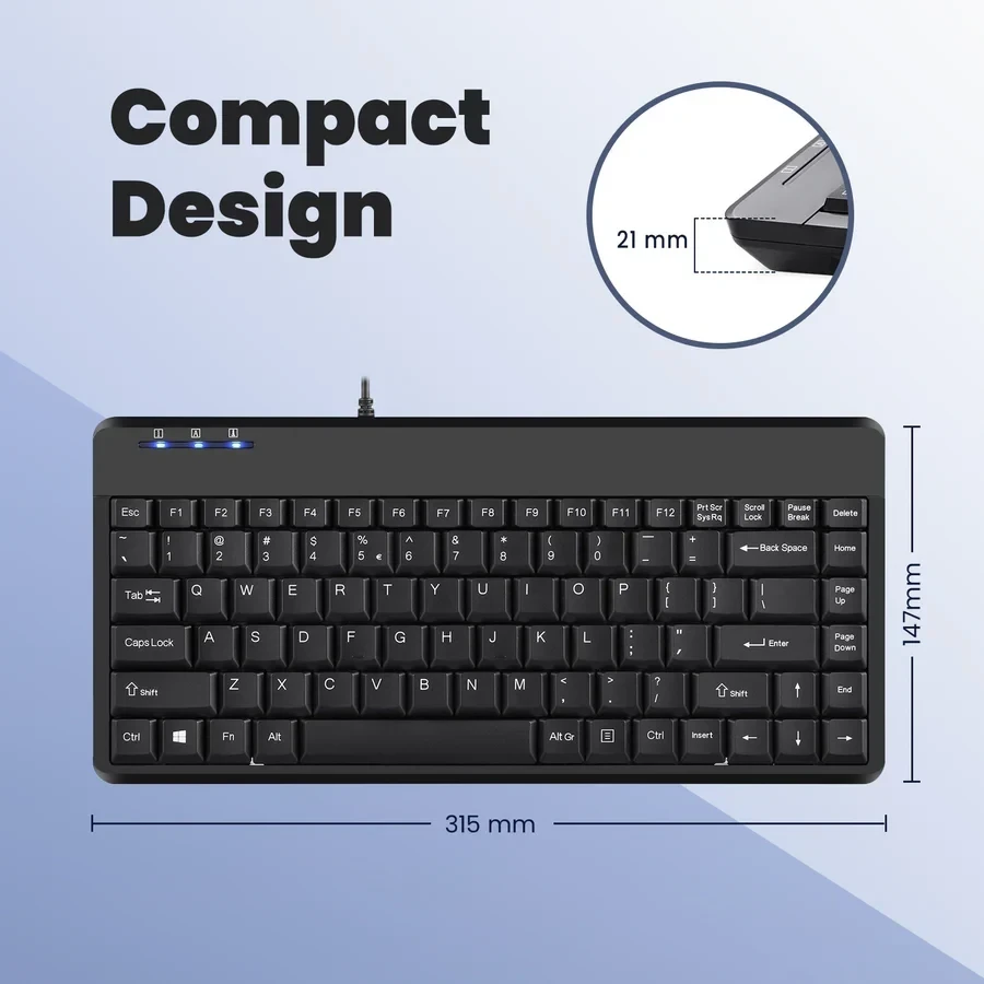 מקלדת חוטית ארגונומית בצבע שחור Perixx | PERIBOARD-409-U | Wired USB Mini 75% Keyboard