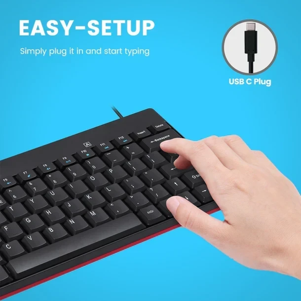 מקלדת חוטית ארגונומית בצבע שחור Perixx | PERIBOARD-422 | Mini-USB-C-Tastatur