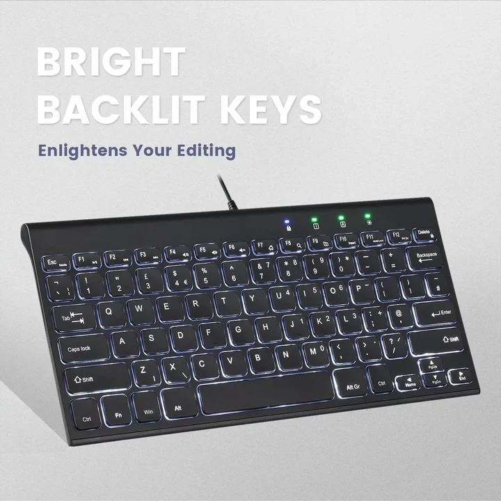 מקלדת חוטית ארגונומית בצבע שחור Perixx | PERIBOARD-429 | Wired Backlit Mini Scissor USB Keyboard