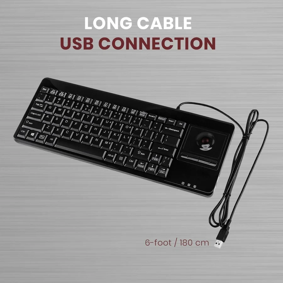 מקלדת חוטית ארגונומית בצבע שחור Perixx | PERIBOARD-514-H-PLUS | Wired 370x138x29mm Trackball USB Hub KB