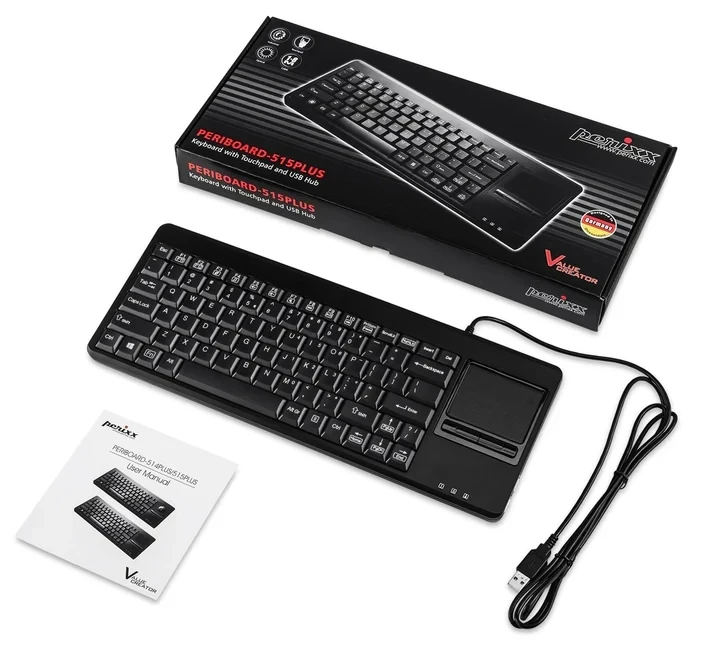 מקלדת חוטית ארגונומית בצבע שחור Perixx | PERIBOARD-515-H-PLUS | Wired USB Touchpad 75% Compact Keyboard w Extra USB Ports