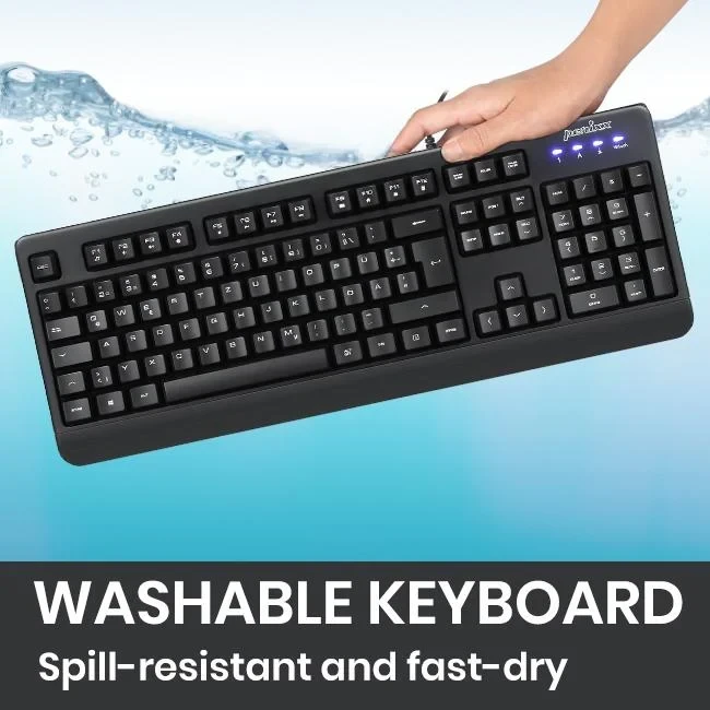 מקלדת חוטית ארגונומית בצבע שחור Perixx PERIBOARD-517-B Wired Washable Black USB Keyboard