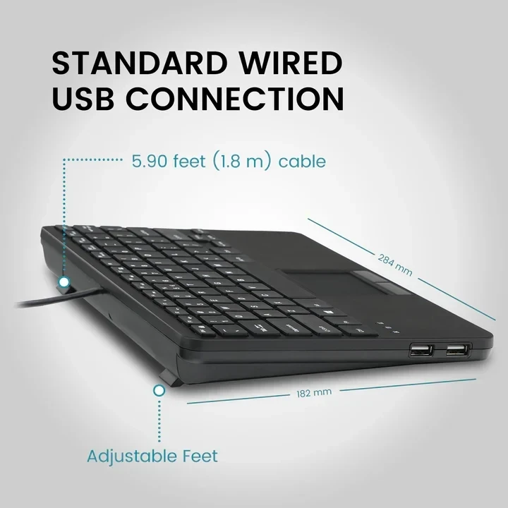 מקלדת חוטית ארגונומית בצבע שחור Perixx | PERIBOARD-525 | Wired Mini 284x182x28mm Scissor KB w Touchpad