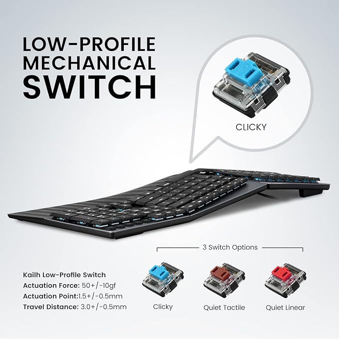 מקלדת חוטית ארגונומית בצבע שחור Perixx | PERIBOARD-535BL | Wired Ergonomic Mechanical Clicky US KB