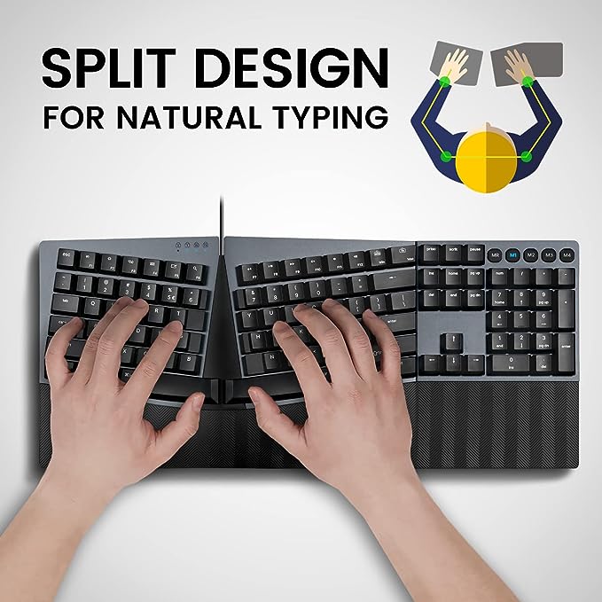 מקלדת חוטית ארגונומית בצבע שחור Perixx | PERIBOARD-535BR | Wired Ergonomic Mechanical Tactile US KB