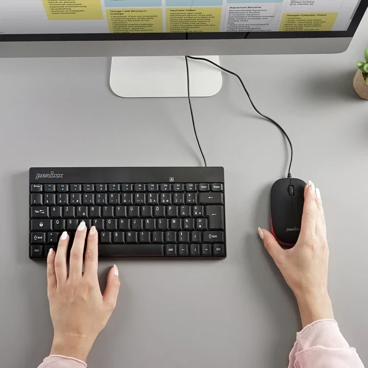 מקלדת חוטית ארגונומית בצבע שחור Perixx | PERIDUO-212B | Wired USB Mini Set: 75% Keyboard and Optical Mouse with Multimedia Keys