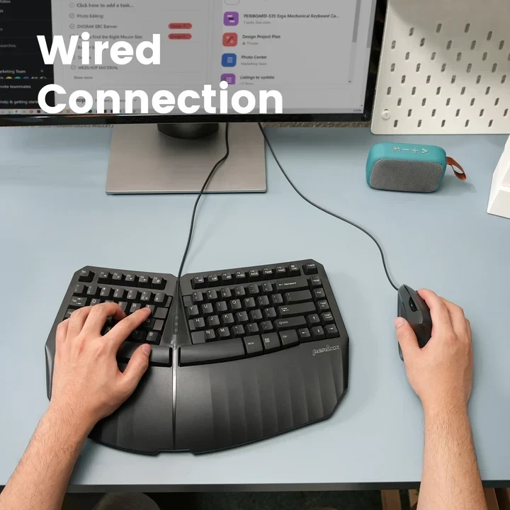 מקלדת חוטית ארגונומית בצבע שחור Perixx | PERIDUO-413B | Wired USB Ergonomic Compact Split Keyboard and Vertical Mouse