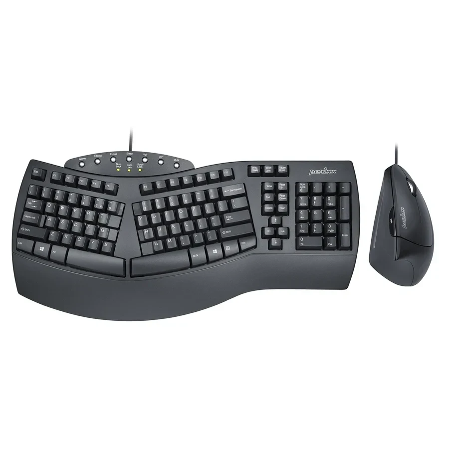 מקלדת חוטית ארגונומית בצבע שחור Perixx | PERIDUO-512B | Wired Ergo Full Size US KB w. Vertical Mouse