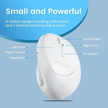 עכבר אלחוטי ארגונומי בצבע לבן Perixx | PERIMICE-719W | Wireless Portable Vertical Mouse - Silent Clicks - Right-Handed Design