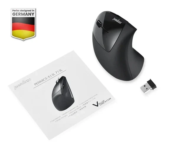 עכבר אלחוטי ארגונומי בצבע שחור Perixx | PERIMICE-713L | Wireless Left-Handed Ergonomic Vertical Mouse