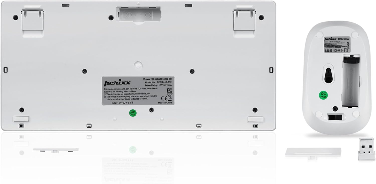 עכבר ומקלדת אלחוטית ארגונומית בצבע לבן Perixx | PERIDUO-712-W | Wireless White Mini Keyboard and Mouse Combo
