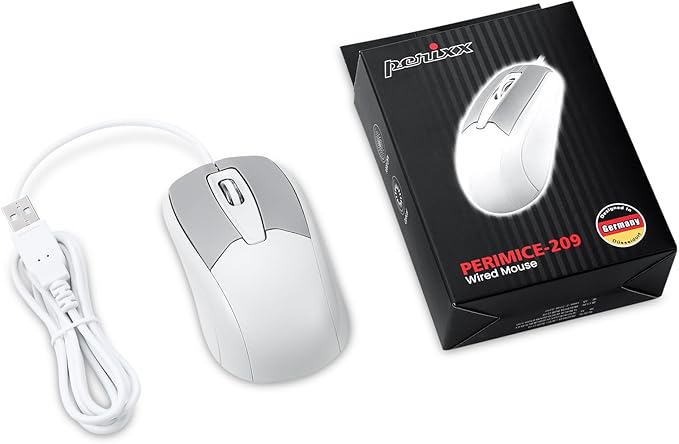 עכבר חוטי ארגונומי בצבע לבן-אפור Perixx | PERIMICE-209-MU | Wired Beige USB Mouse
