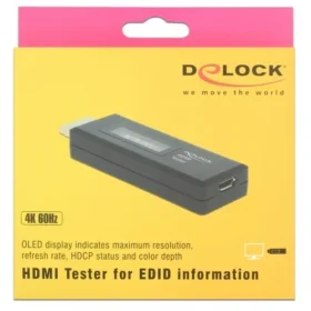 טסטר HDMI 4K עם תצוגת OLED בודק מידה EDID בצבע שחור DELOCK | 63327