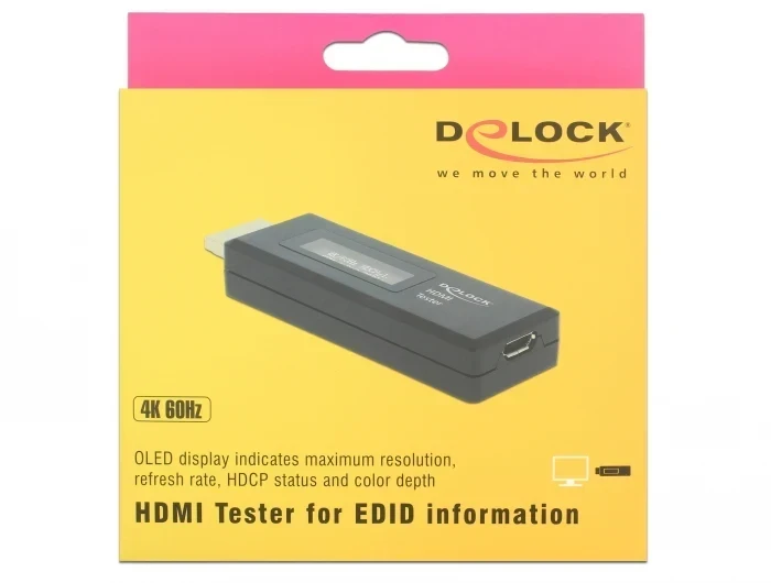 טסטר HDMI 4K עם תצוגת OLED בודק מידה EDID בצבע שחור DELOCK | 63327