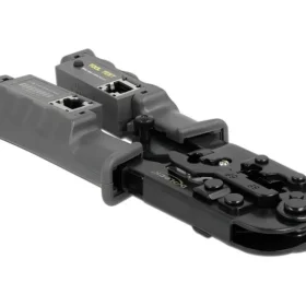 לוחץ כבל רשת או טלפון מקצועי RJ45+RJ10+RJ12/11 משולב עם טסטר לבדיקת כבלי רשת בצבע צהוב DELOCK | 90510