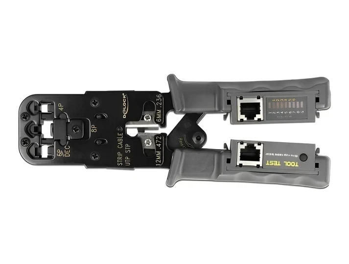 לוחץ כבל רשת או טלפון מקצועי RJ45+RJ10+RJ12/11+6P DEC משולב עם טסטר לבדיקת כבלי רשת DELOCK | 90511