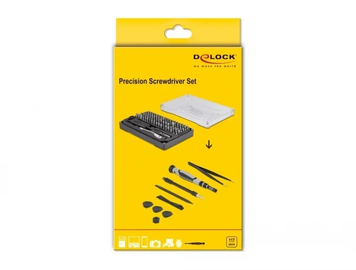 ערכת ביטים מדויקים S2 tool steel סט 117 יח' בצבע שחור DELOCK | 64168