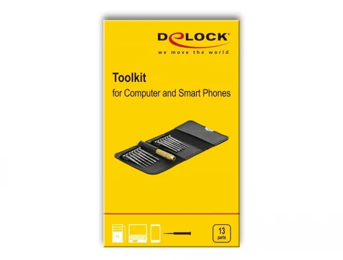 ערכת מברגים CrV steel למחשבים וסמארטפונים סט 13 יח' בצבע שחור DELOCK | 64067