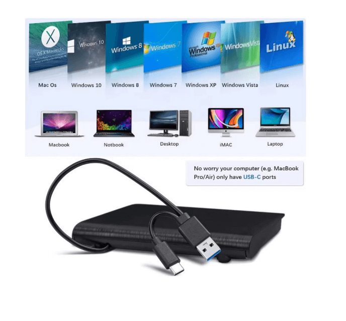 צורב חיצוני דק SLIM DVDRW חיבור 3USB וגם TYPEC בכבל אחד 2Connect | 2YTVDC3