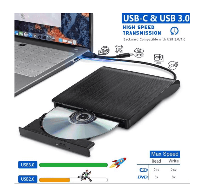 צורב חיצוני דק SLIM DVDRW חיבור 3USB וגם TYPEC בכבל אחד 2Connect | 2YTVDC3
