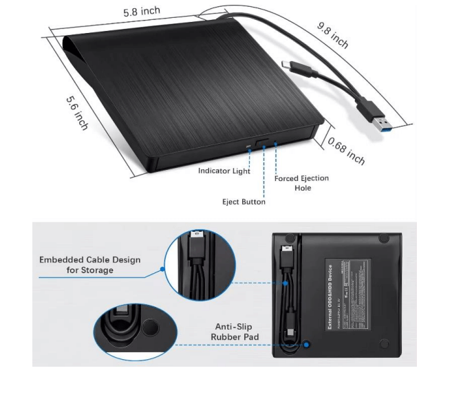 צורב חיצוני דק SLIM DVDRW חיבור 3USB וגם TYPEC בכבל אחד 2Connect | 2YTVDC3
