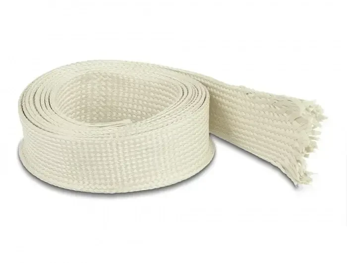 שרוול גמיש סיבים Nomex להגנה תרמית על כבלים עמיד בטמפרטורה 196°C- עד 350°C אורך 2 מטר בצבע לבן DELOCK | 20895